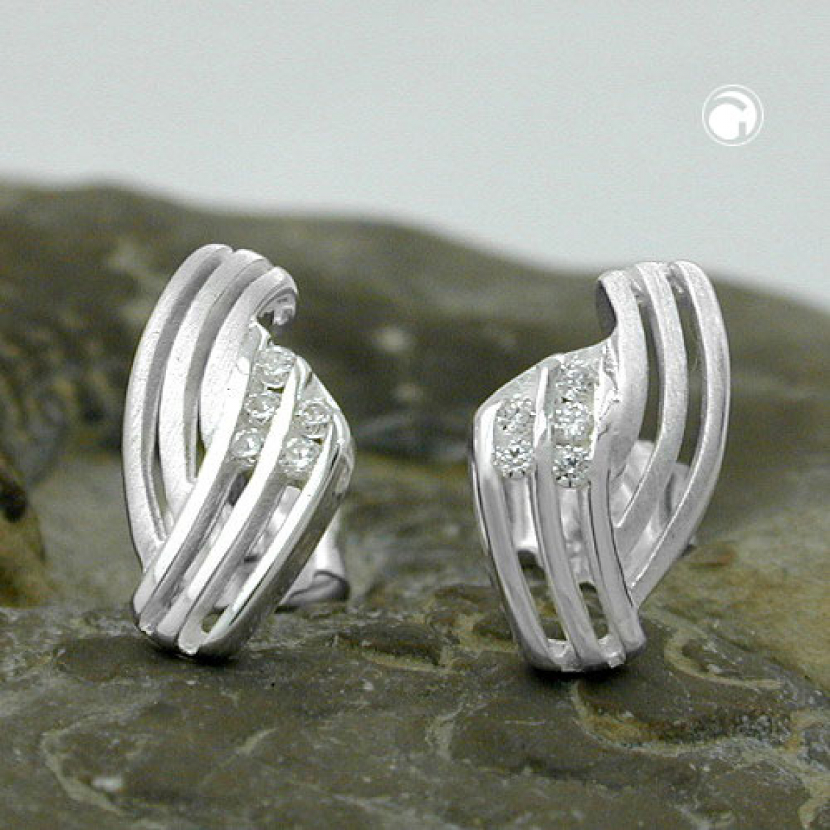 Stecker 10x6mm streifig mit Zirkonias matt-glänzend Silber 925