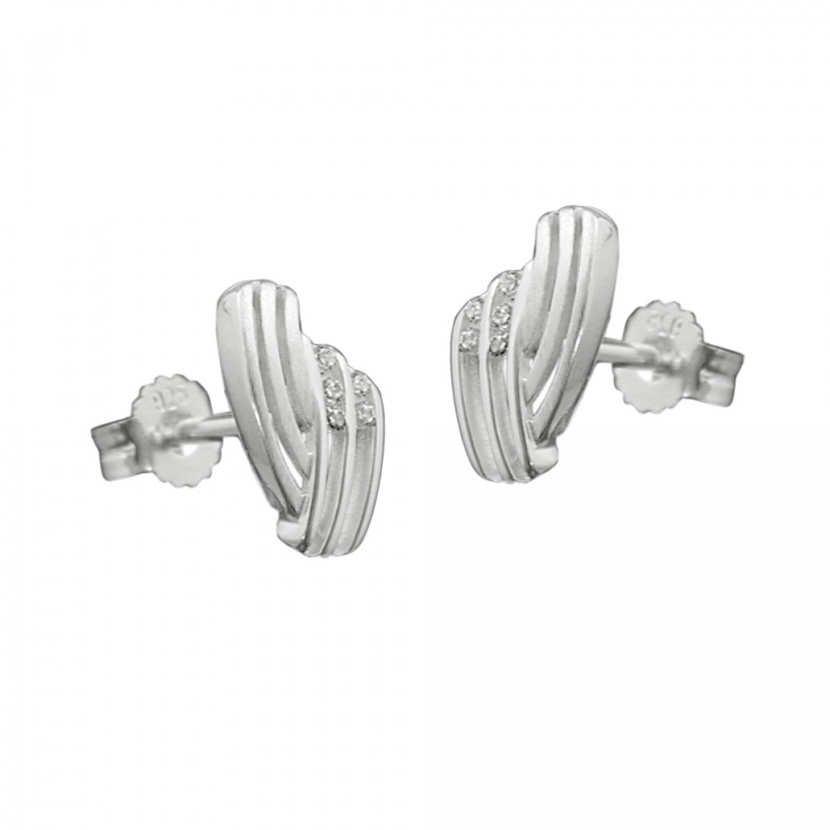 Stecker 10x6mm streifig mit Zirkonias matt-glänzend Silber 925