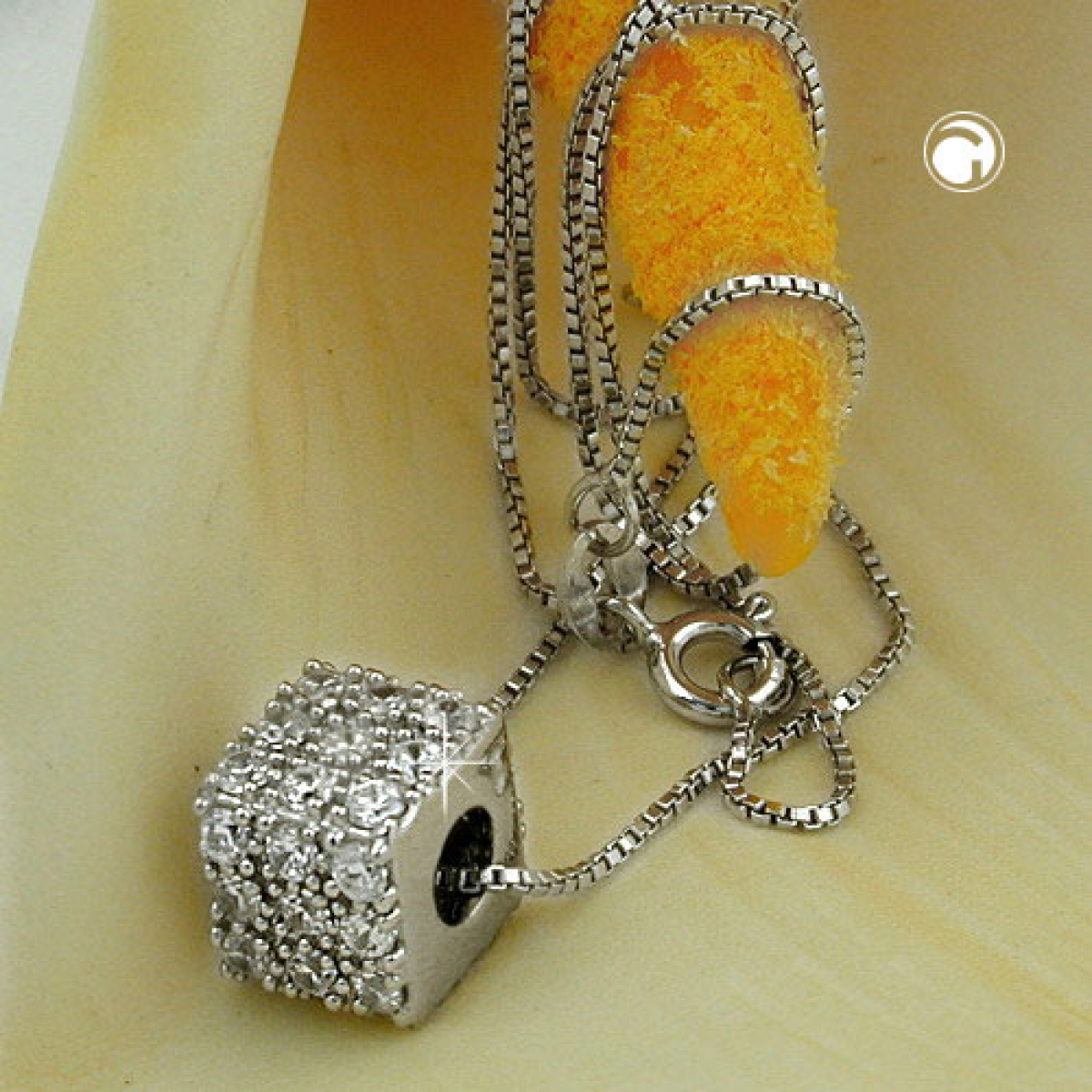 Kette 0,9mm Anhänger Würfel mit Zirkonias Silber 925 42cm