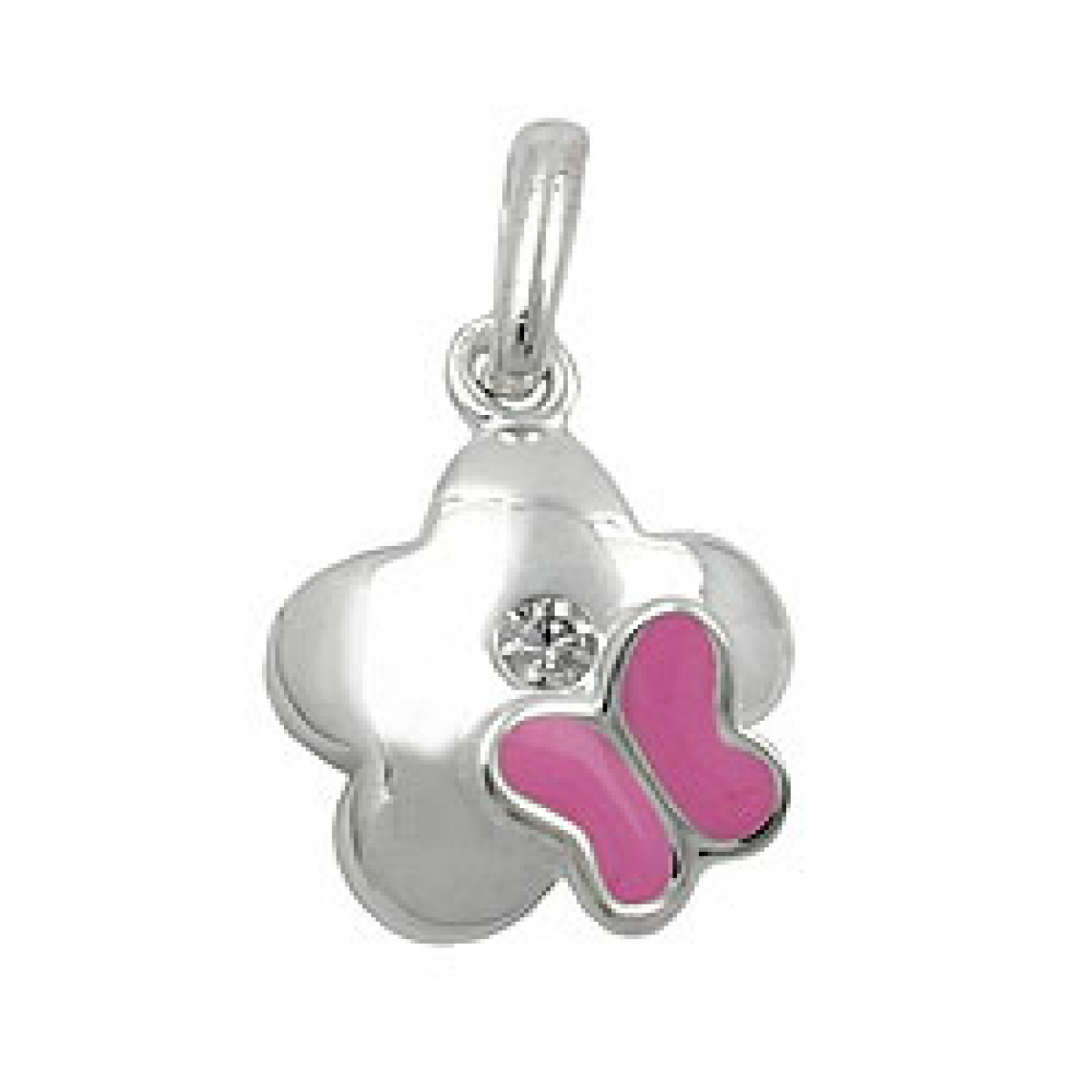Anhänger 10mm Blume mit Schmetterling und Zirkonia Silber 925