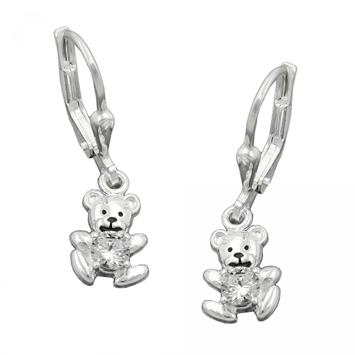 Ohrbrisur Ohrhänger Ohrringe 24x7mm kleiner Bär Zirkonia weiß Silber 925