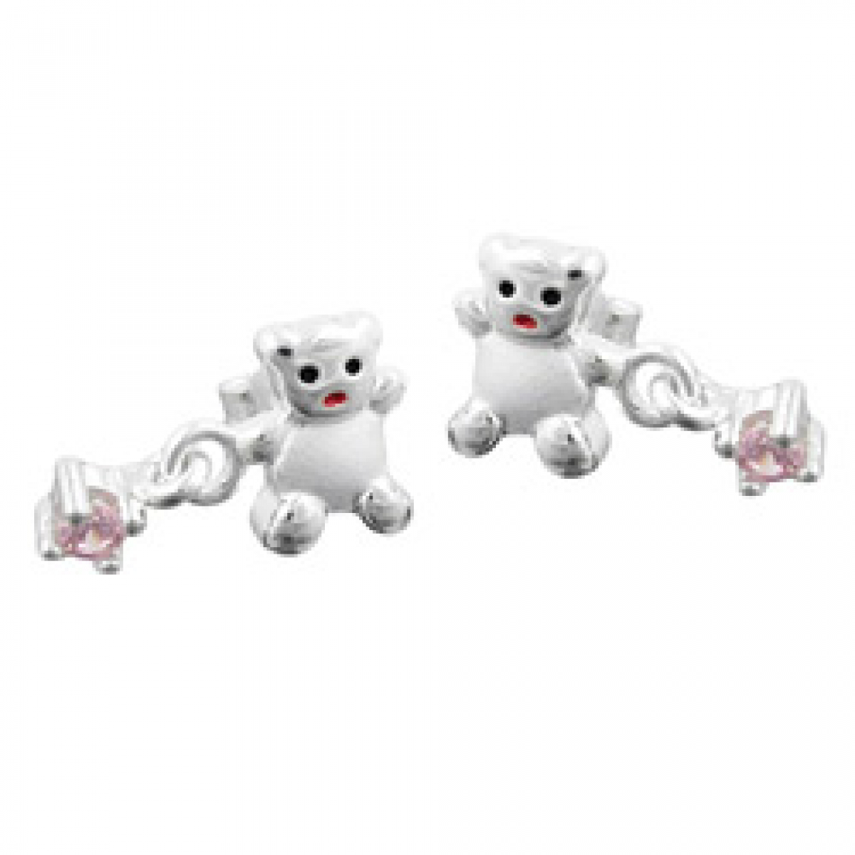 Stecker 8x15mm Kinderohrring Bär mit Zirkonia pink matt-glänzend Silber 925