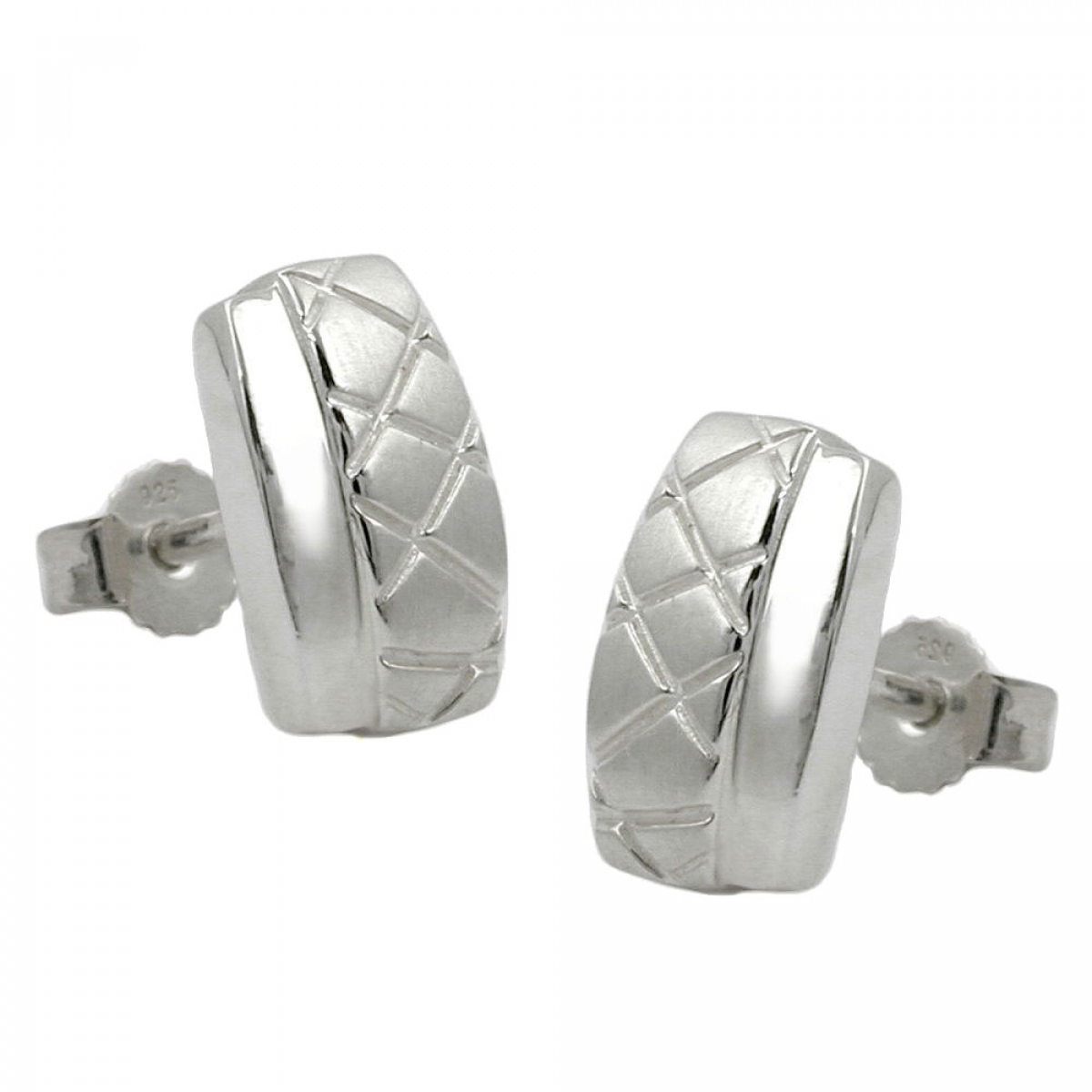 Stecker 10x6mm Viereck Waffelmuster matt-glänzend Silber 925
