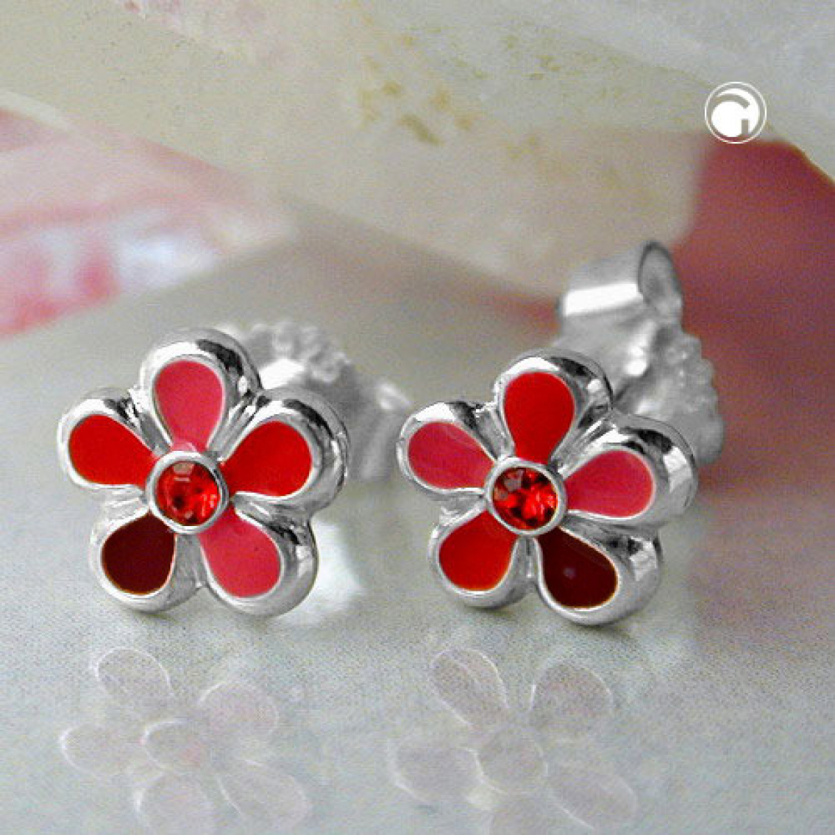 Stecker 6,5mm Kinderohrring Blume rot-lackiert Silber 925