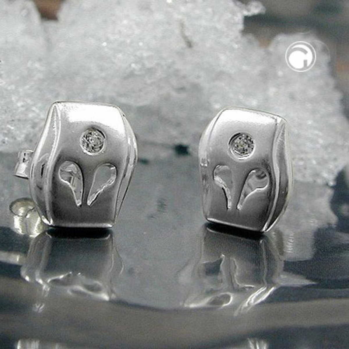 Stecker 9x8mm matt glänzend mit Zirkonia Silber 925