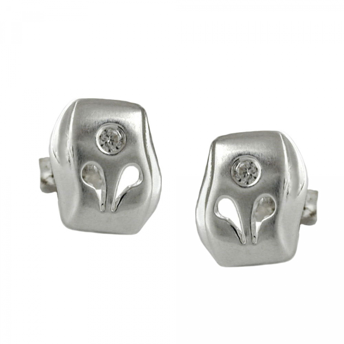Stecker 9x8mm matt glänzend mit Zirkonia Silber 925