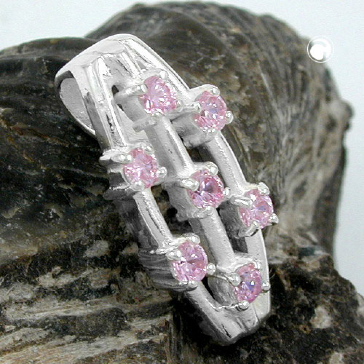 Anhänger 21x9mm 7x Zirkonia pink Silber 925