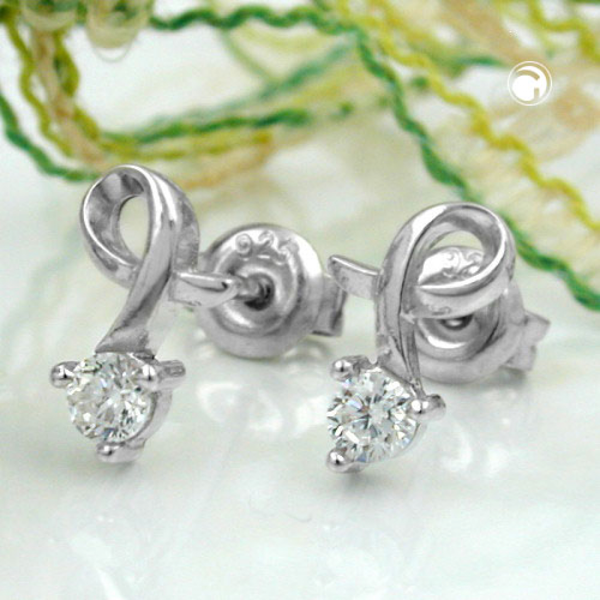 Stecker 10x6mm mit Zirkonia gefasst rhodiniert Silber 925