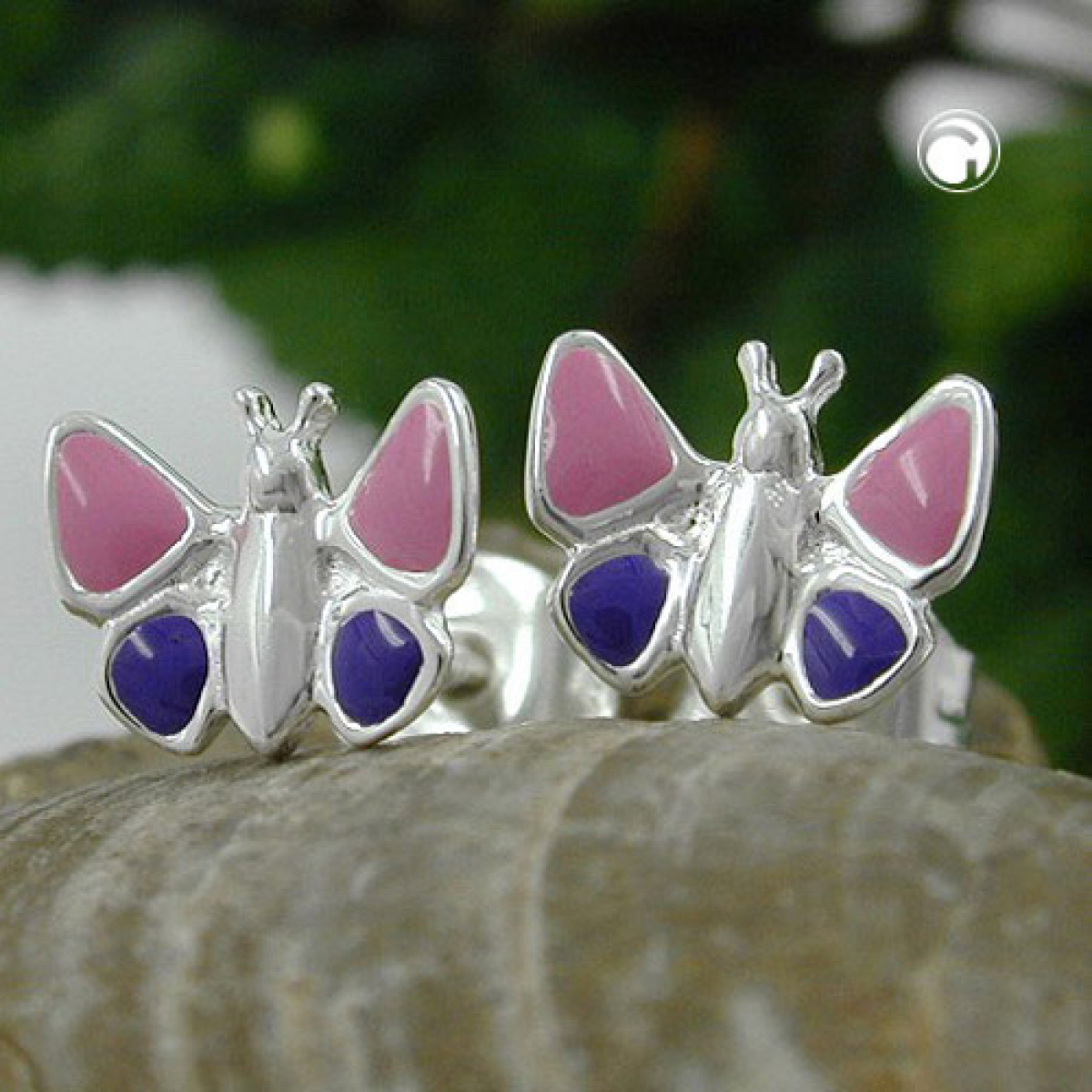Stecker, Schmetterling lila, Silber 925