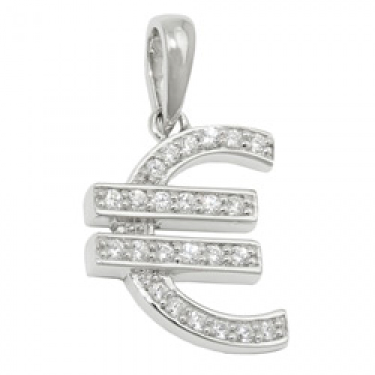 Anhänger 15x13mm Euro-Zeichen mit vielen Zirkonias rhodiniert Silber 925