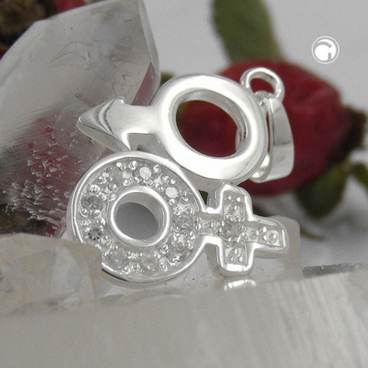Anhänger 23mm Venus/Mars-Symbol mit Zirkonias glänzend Silber 925