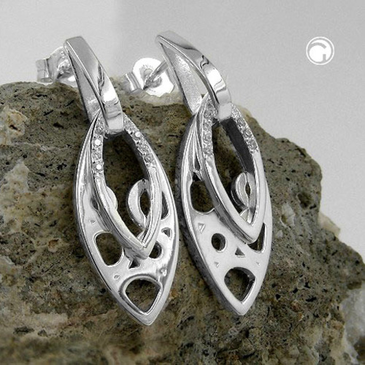Stecker 30x12mm zweifach Hänger glänzend mit Zirkonias Silber 925