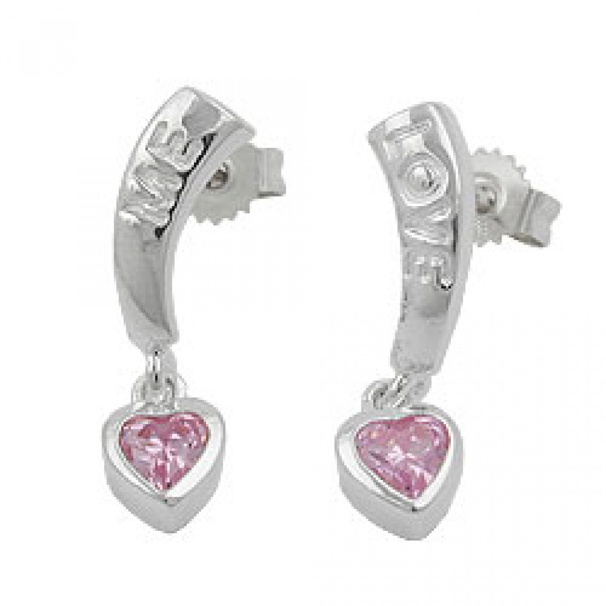 Stecker 20x5mm mit Herz Zirkonia pink und Schriftzug LOVE ME Silber 925