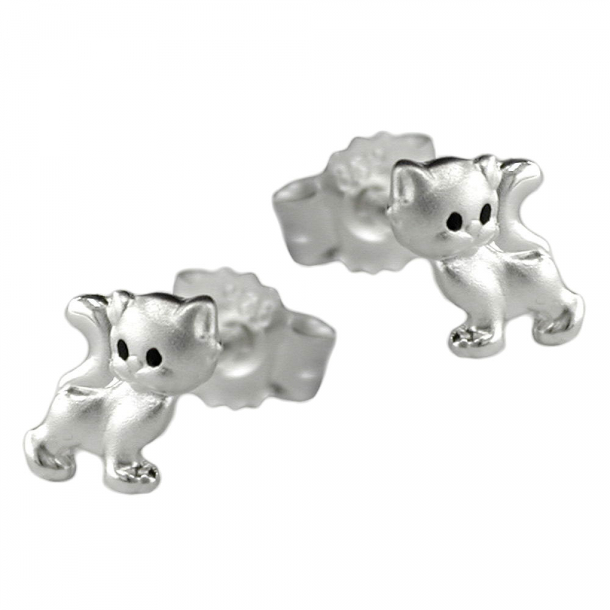 Stecker 6x5mm Kinderohrring Katze matt-glänzend Silber 925