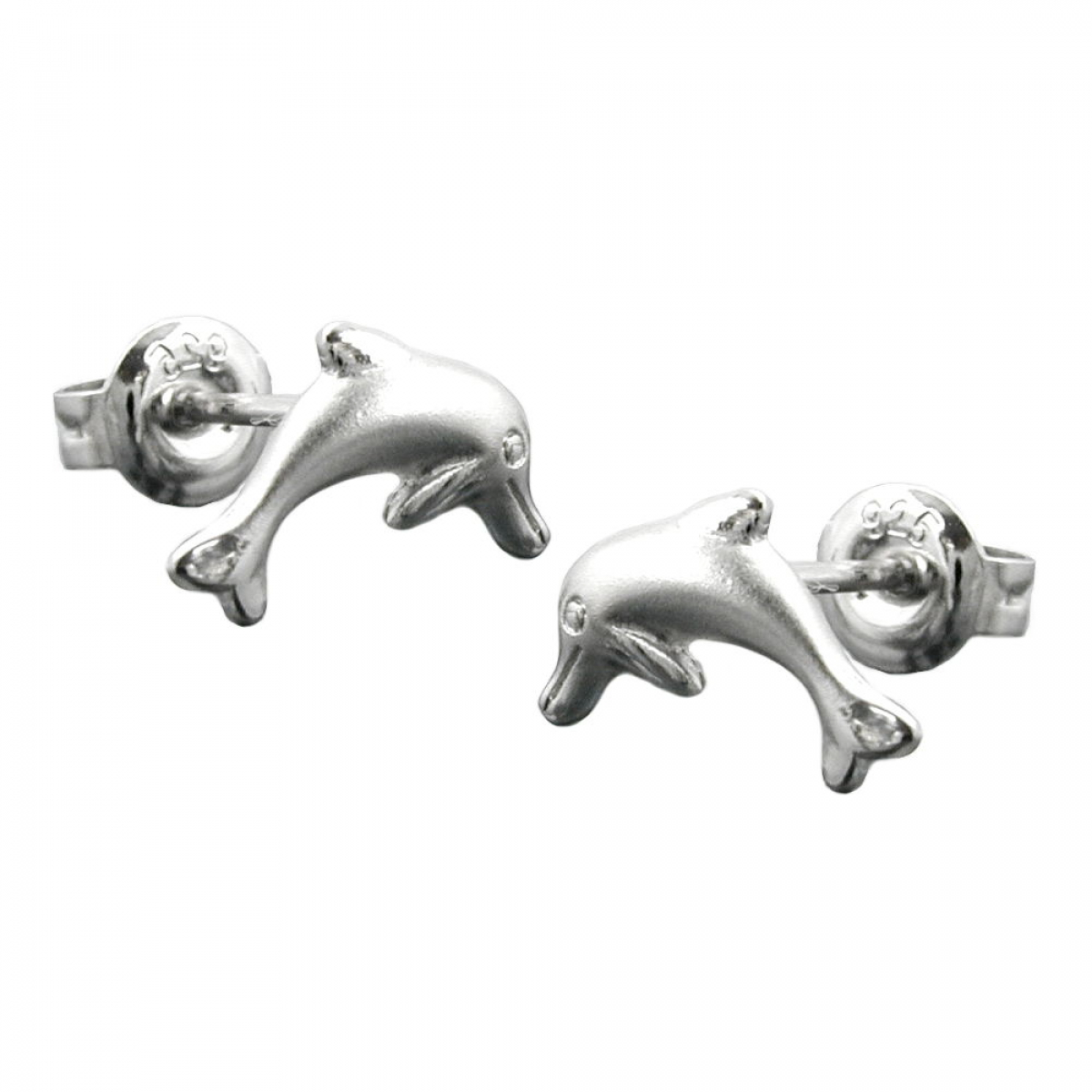 Stecker 10x5mm springender Delfin matt-glänzend rhodiniert Silber 925