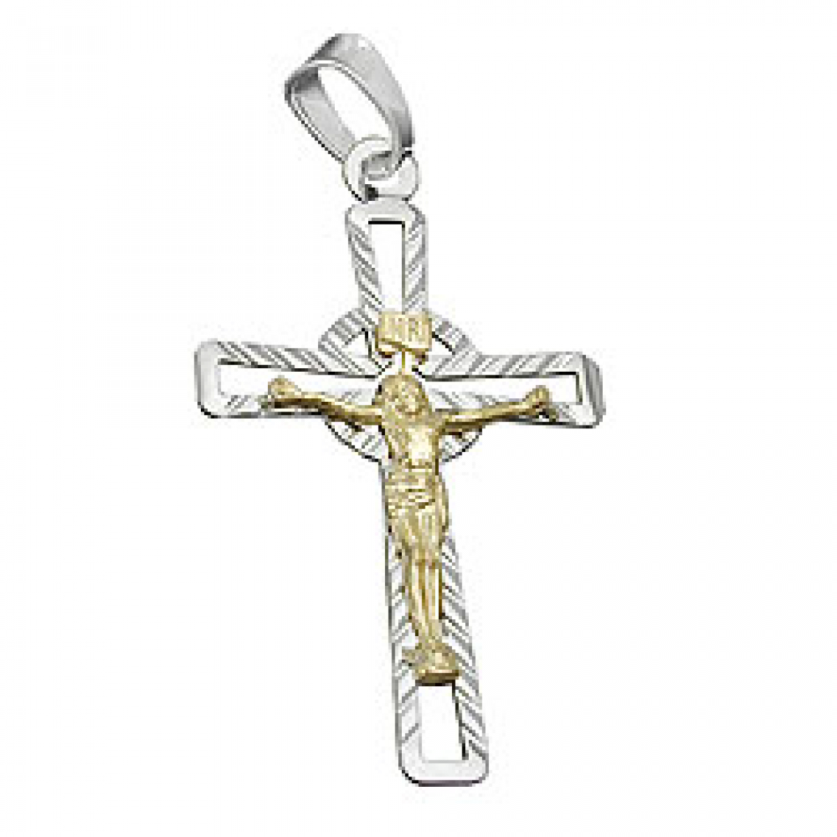 Anhänger 40x24mm Kreuz Jesus bicolor glänzend diamantiert Silber 925