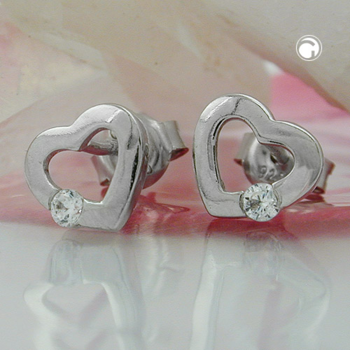 Stecker 7x8mm Herz mit Zirkonia glänzend Silber 925