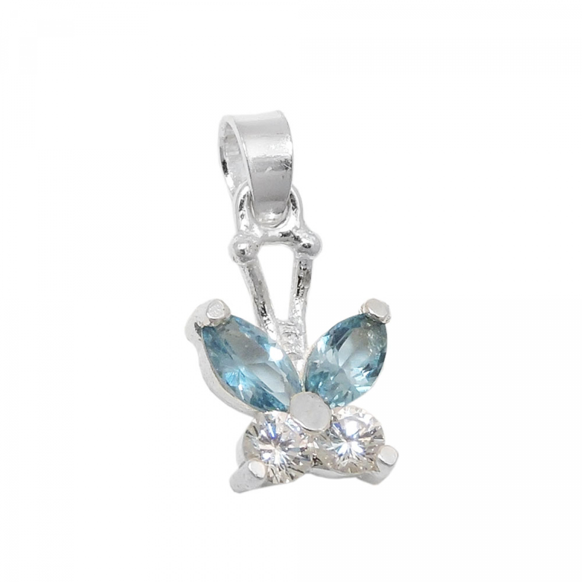Anhänger 11x9mm Schmetterling Zirkonia weiß und synthetischer Aquamarin Silber 925