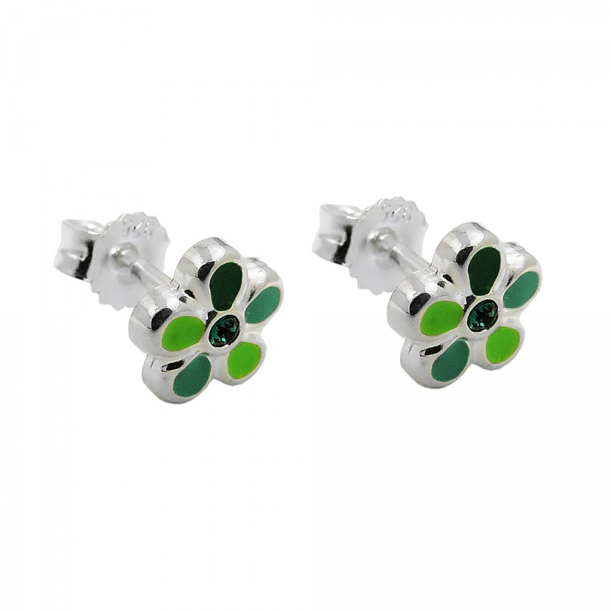 Stecker 6,5mm Kinderohrring Blume grün-lackiert Silber 925