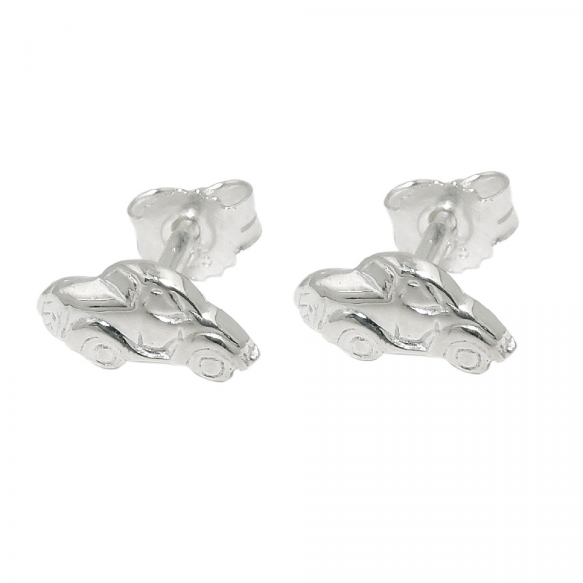 Stecker 4x9mm kleines französisches Auto glänzend Silber 925