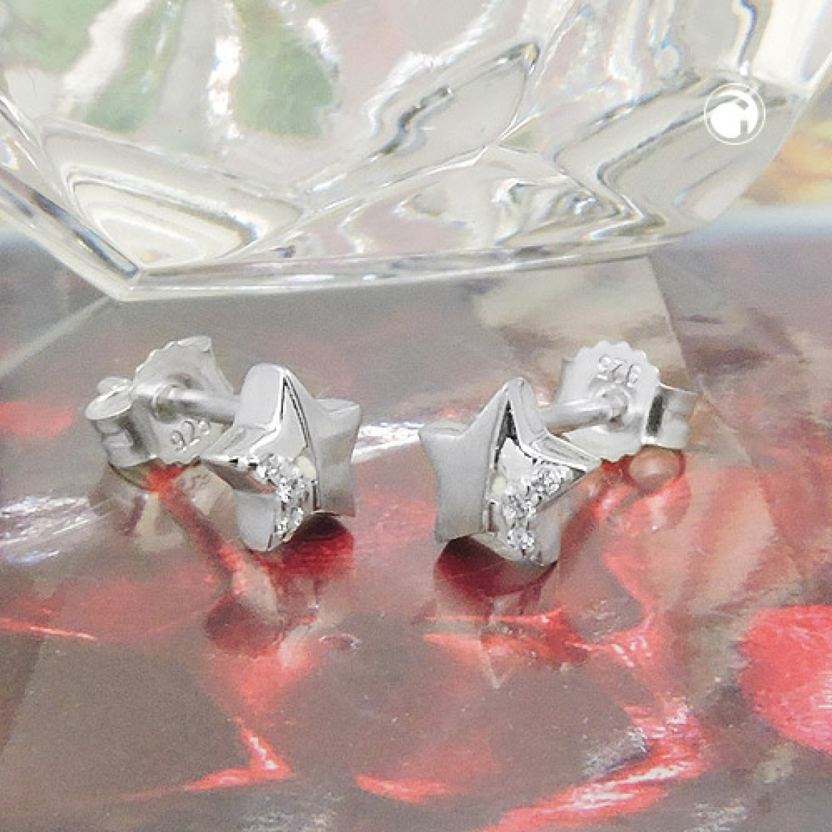 Stecker 6mm Stern mit Zirkonia teilmatt Silber 925
