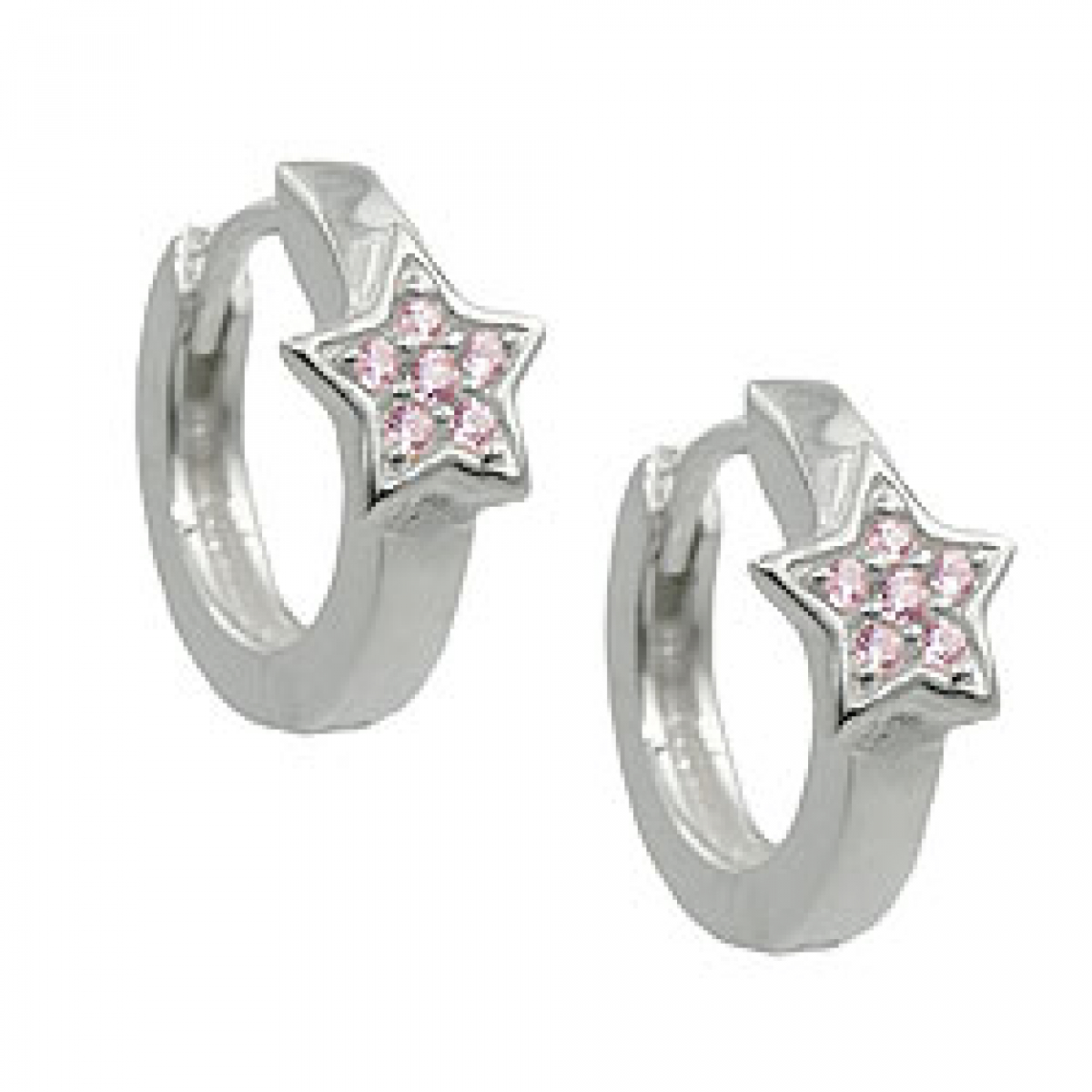 Creole 12x2mm Klappscharnier Stern mit Zirkonias pink Silber 925