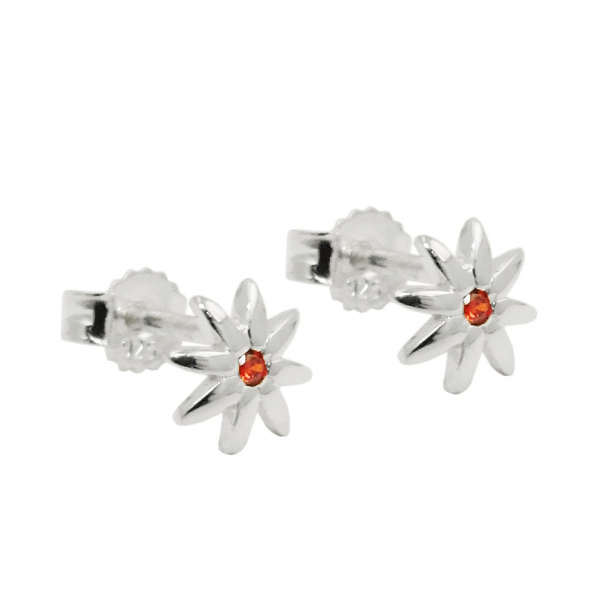 Stecker 6mm Blume glänzend mit Zirkonia rot-orange Silber 925