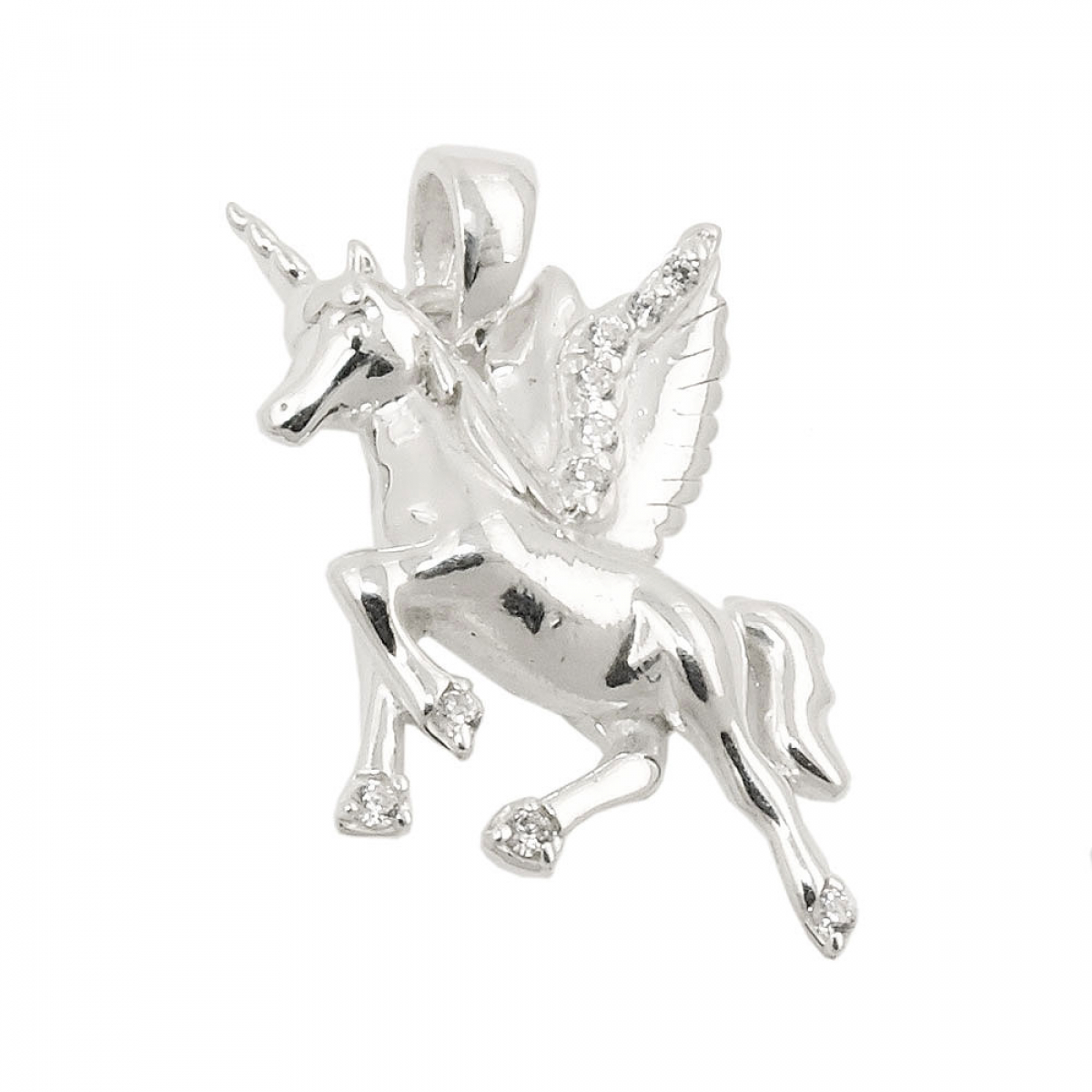 Anhänger 18x15mm Pferd mit einem Horn und Flügeln Zirkonia Silber 925