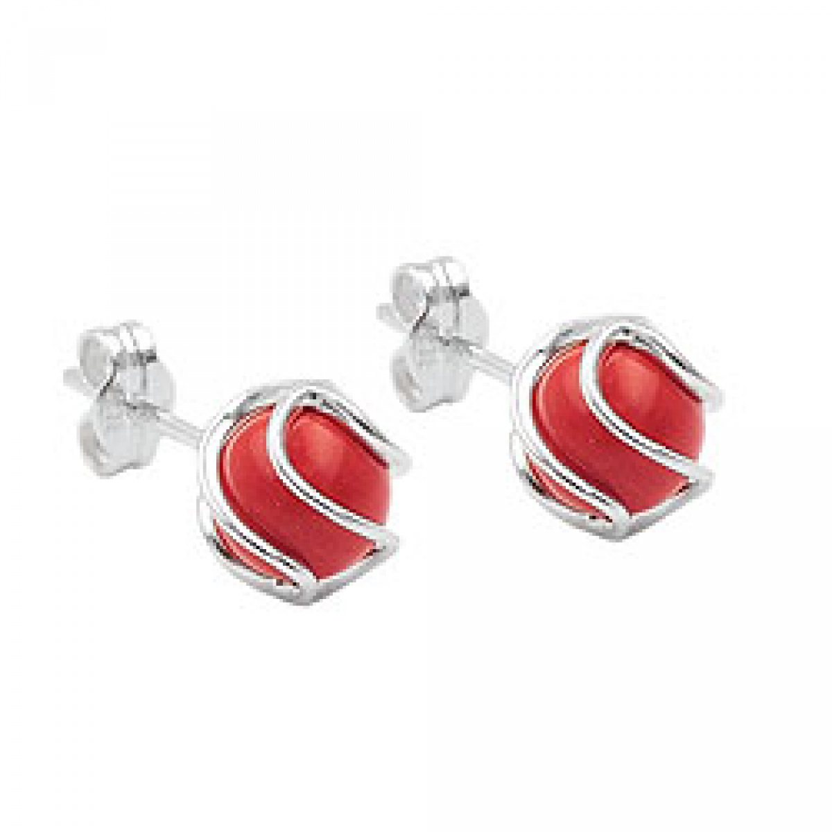 Stecker 7mm aufgearbeitete Koralle rot matt umwickelt Silber 925