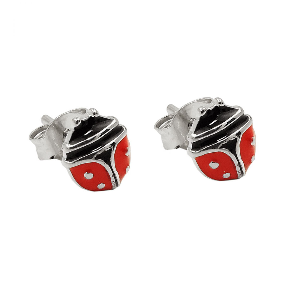 Ohrstecker Ohrring 7x6mm Marienkäfer rot-schwarz emailliert Silber 925