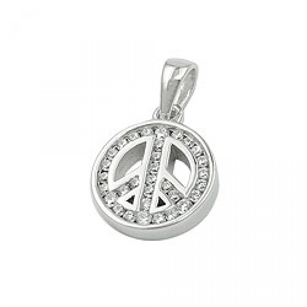 Anhänger 14,5x12x3mm Peace-Zeichen mit Zirkonias rhodiniert Silber 925