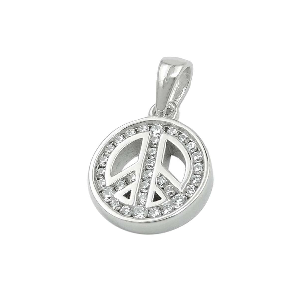 Anhänger 14,5x12x3mm Peace-Zeichen mit Zirkonias rhodiniert Silber 925
