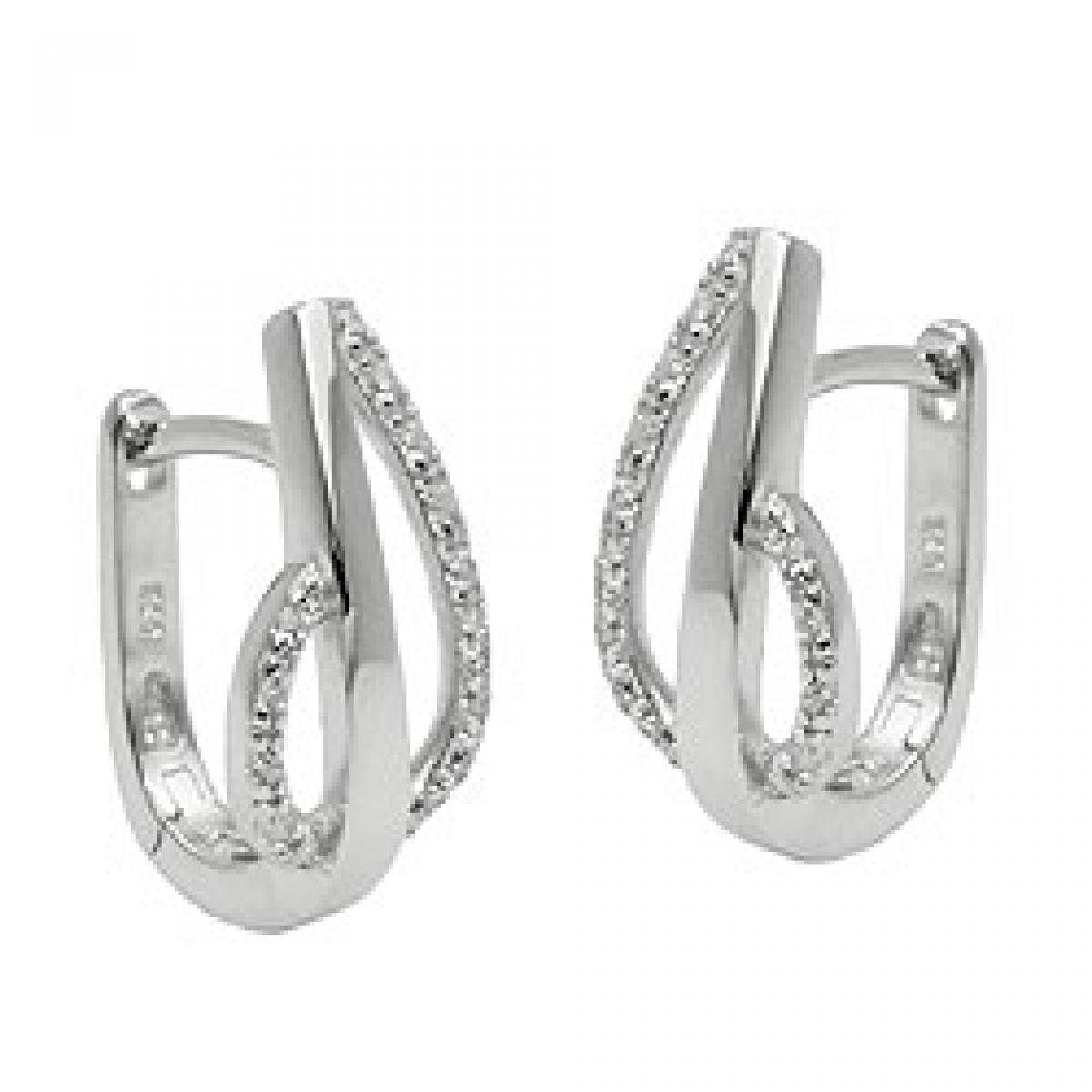 Creole 18x9mm Klappscharnier Zirkonias matt-glänzend rhodiniert Silber 925