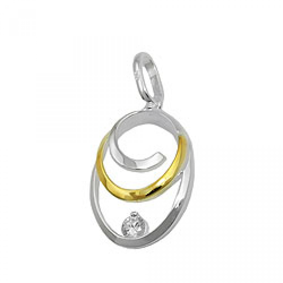 Anhänger 19x13mm oval bicolor mit Zirkonia Silber 925