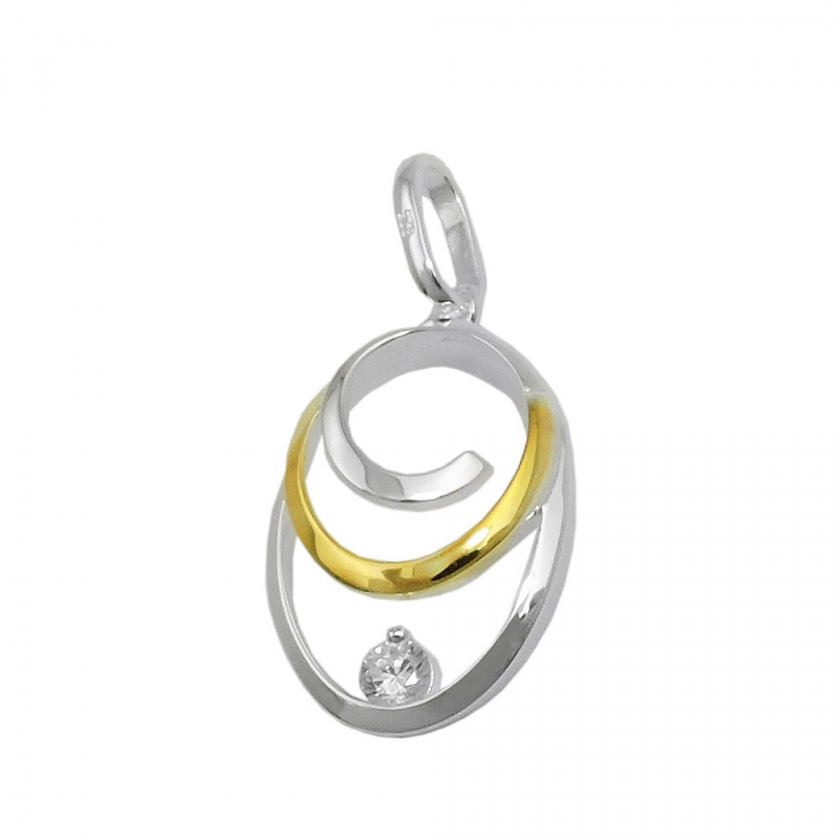 Anhänger 19x13mm oval bicolor mit Zirkonia Silber 925
