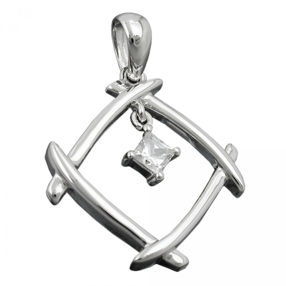 Anhänger 21x21mm Viereck Zirkonia glänzend rhodiniert Silber 925