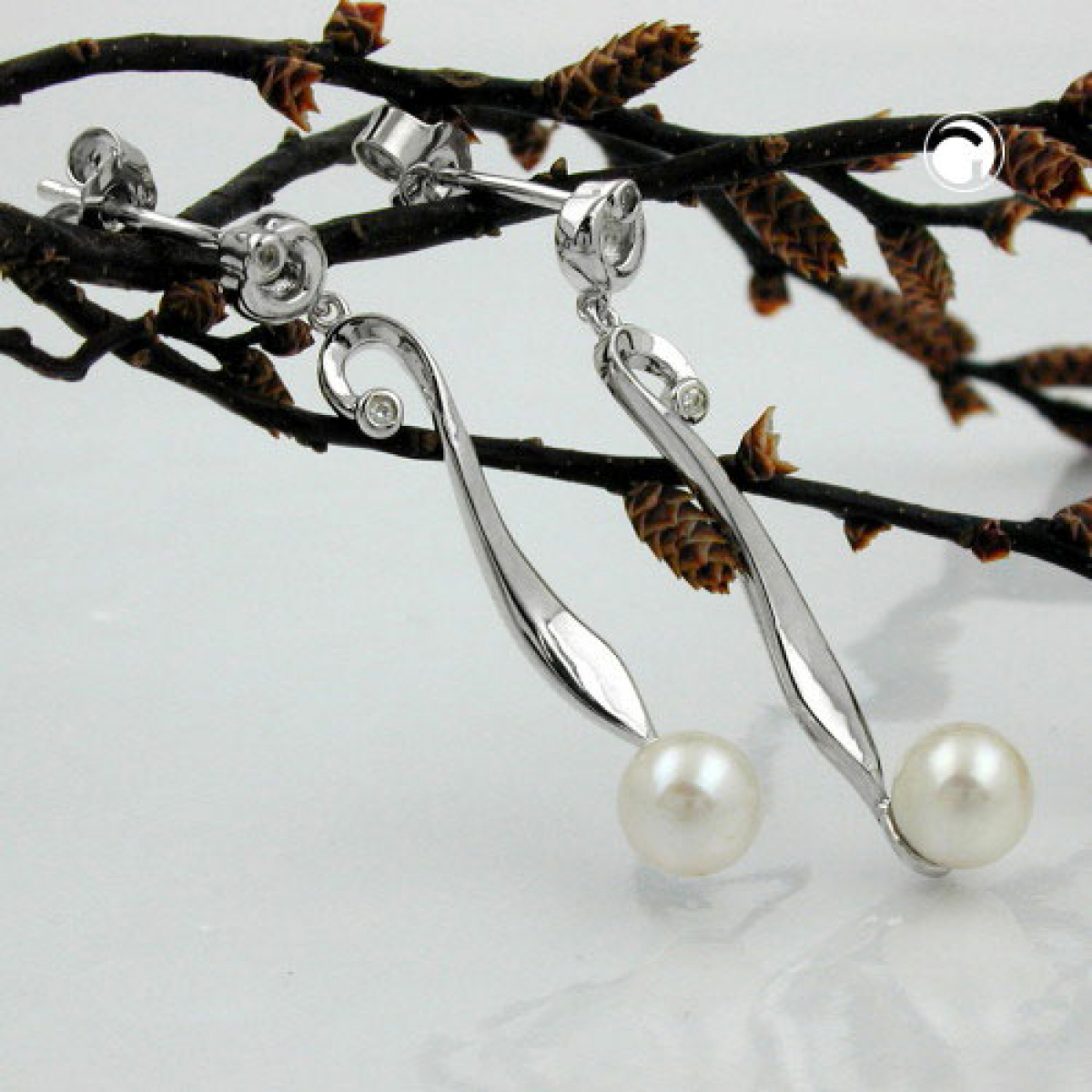 Stecker 34x6mm Zuchtperle 6mm mit Zirkonia rhodiniert Silber 925