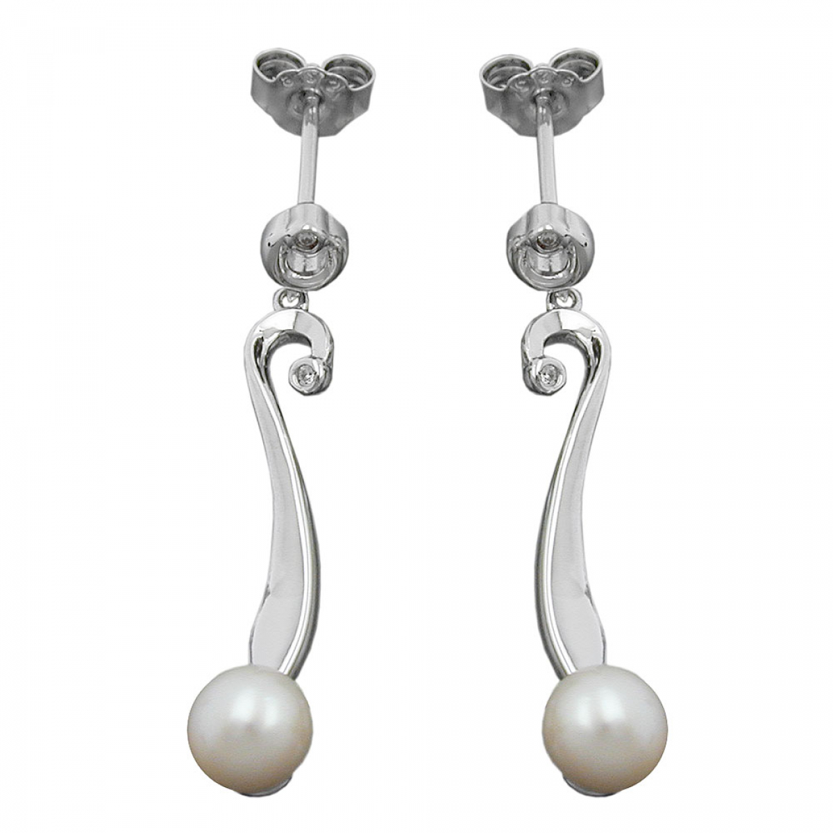 Stecker 34x6mm Zuchtperle 6mm mit Zirkonia rhodiniert Silber 925
