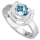 Damen Ring 585 Gold Weißgold 1 Aquamarin hellblau blau 5 Diamanten Brillanten - 58mm