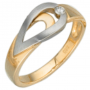 Damen Ring 585 Gold Gelbgold Weißgold bicolor matt 1 Diamant Brillant - 56mm