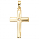 Anhänger Kreuz 333 Gold Gelbgold teil matt 1 Zirkonia Kreuzanhänger Goldkreuz