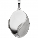 Medaillon oval 585 Gold Weißgold mattiert 2 Diamanten Anhänger zum Öffnen