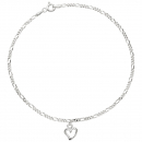 Fußkettchen Fußkette Herz 925 Sterling Silber Federring