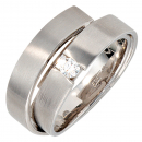 Damen Ring 585 Gold Weißgold matt 1 Diamant Brillant 0,12ct. Weißgoldring - 60mm