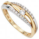 Damen Ring 333 Gold Gelbgold Weißgold bicolor mit Zirkonia Goldring - 50mm