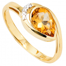 Damen Ring 585 Gold Gelbgold 1 Citrin orange 4 Diamanten Brillanten Citrinring - 52mm