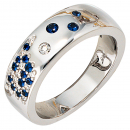 Damen Ring 585 Gold Weißgold 13 Diamanten Brillanten 0,10ct. 15 Safire blau - 52mm