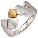 Damen Ring 925 Sterling Silber mit 585 Gold kombiniert rhodiniert matt - 50mm