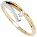 Damen Ring 585 Gold Gelbgold Weißgold bicolor 1 Diamant Brillant 0,10ct. - 58mm