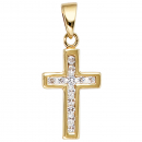 Anhänger Kreuz 333 Gold Gelbgold 12 Zirkonia Kreuzanhänger Goldkreuz